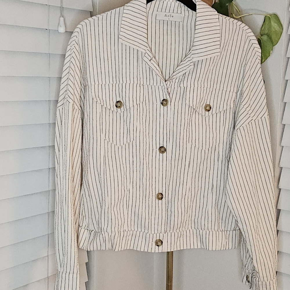Azōe White and Black Striped Jacket